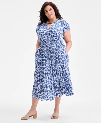 STYLE & CO PLUS SIZE PRINTED V-NECK SHORT-SLEEVE DRESS, EXCLUSIVELY AT MACY'S