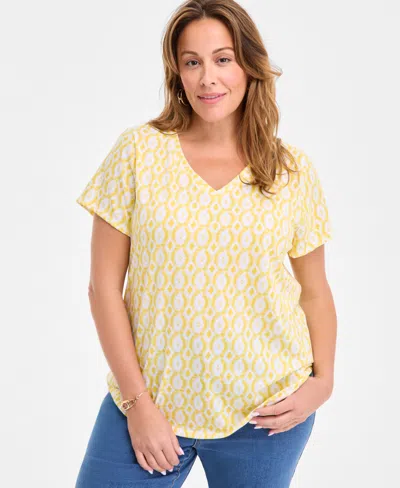 Style & Co Plus Size Printed V-neck T-shirt, Exclusively At Macy's