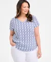 Style & Co Plus Size Printed V-neck T-shirt, Exclusively At Macy's