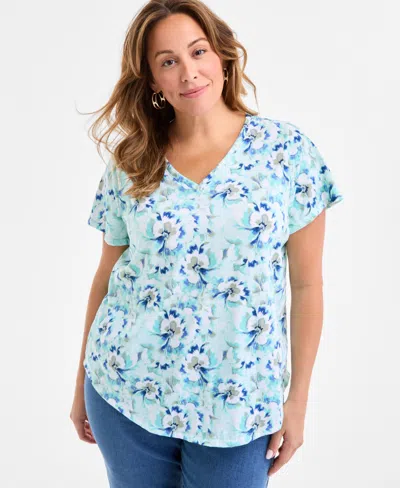 Style & Co Plus Size Printed V-neck T-shirt, Exclusively At Macy's In Multi
