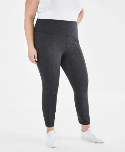 Style & Co Plus Size Pull-on Ponte Knit Pants, Created For Macy's In Charcoal Heather