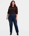 Style & Co Plus Size Pull-on Shaping High-rise Straight-leg Jeans, Macy's Exclusive In Blue