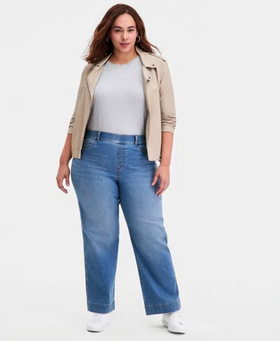 Style & Co Plus Size Pull-on Shaping High-rise Wide-leg Jeans, Macy's Exclusive In Blue