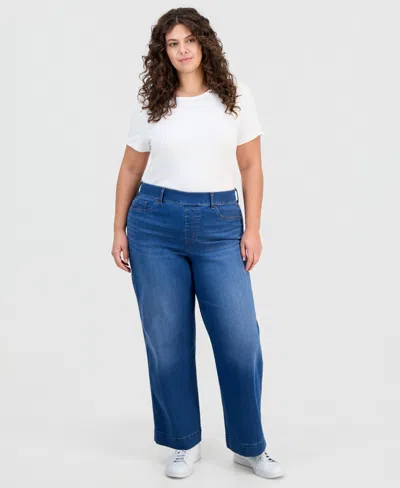 Style & Co Plus Size Pull-on Shaping High-rise Wide-leg Jeans, Macy's Exclusive In Blue