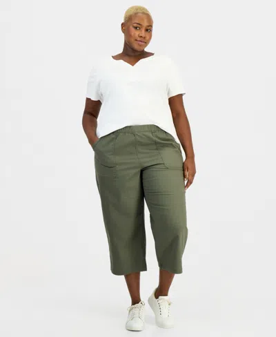 Style & Co Plus Size Pull-on Cropped Pants, Exclusively At Macy's In Green