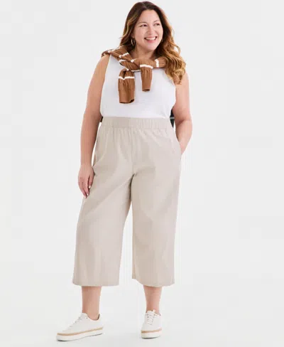 Style & Co Plus Size Pull-on Cropped Wide-leg Pants, Macy's Exclusive In Gray
