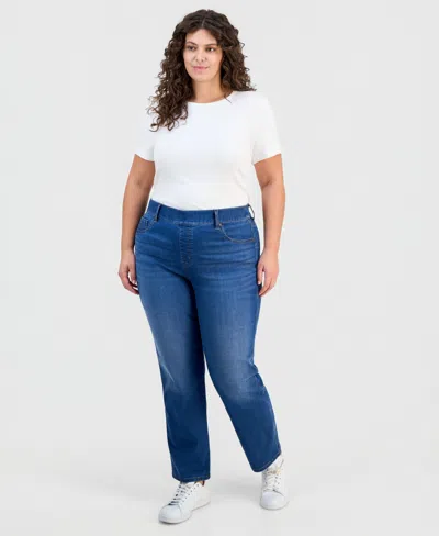 Style & Co Plus Size Pull-on Shaping High-rise Straight-leg Jeans, Macy's Exclusive In Blue