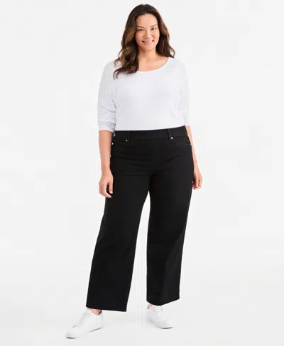 Style & Co Plus Size Pull-on Shaping High-rise Wide-leg Jeans, Macy's Exclusive In Black Rise