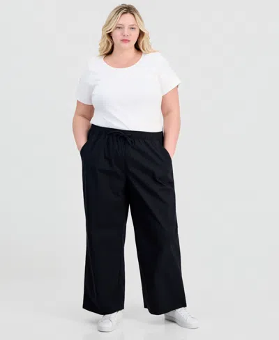 Style & Co Plus Size Pull-on Wide-leg Pants, Macy's Exclusive In Black