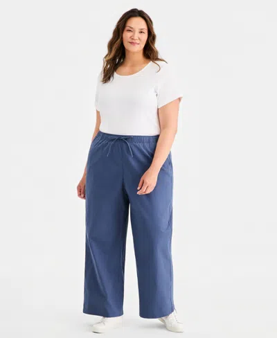 Style & Co Plus Size Pull-on Wide-leg Pants, Macy's Exclusive In Blue