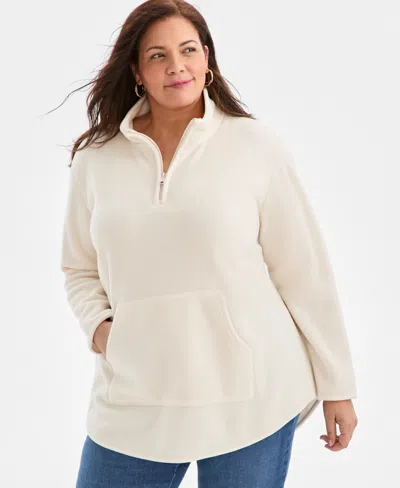 Style & Co Plus Size Quarter-zip Long-sleeve Sweater, Created For Macy's In Neutral