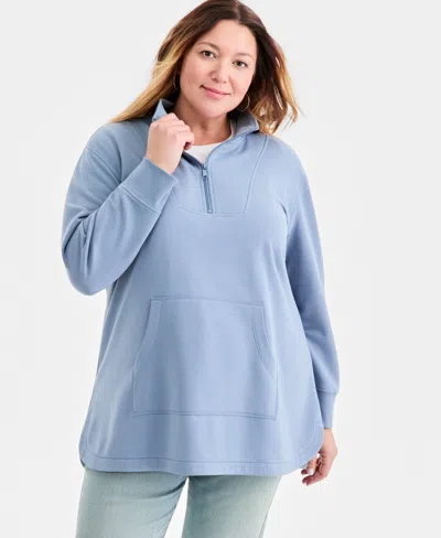 Style & Co Plus Size Quarter-zip Top, Exclusively At Macy's In Blue