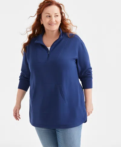 Style & Co Plus Size Quarter-zip Top, Exclusively At Macy's In Dark Blue