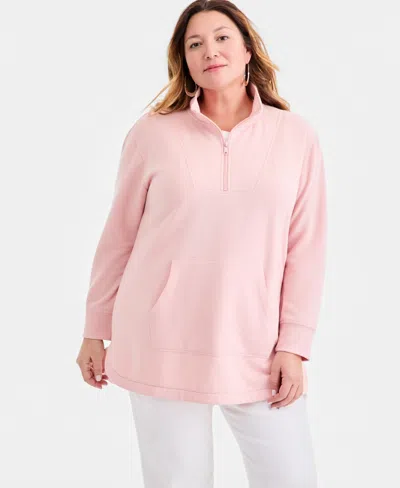 Style & Co Plus Size Quarter-zip Top, Exclusively At Macy's In Pink
