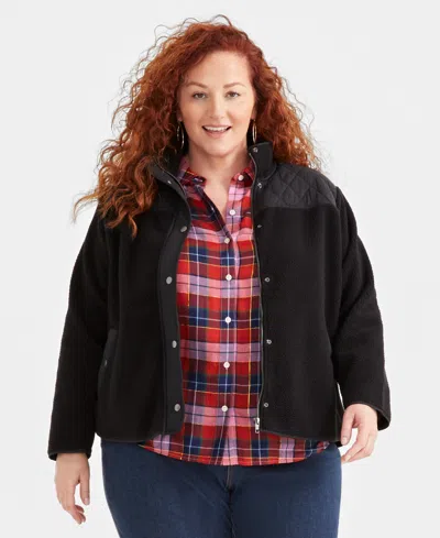 Style & Co Plus Size Quilted-yoke Sherpa Jacket, Created For Macy's In Deep Black