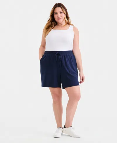 Style & Co Plus Size Raw-hem Lux Soft French Terry Shorts, Macy's Exclusive In Blue