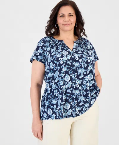 Style & Co Plus Size Relaxed Flutter-sleeve Blouse, Macy's Exclusive In Multi