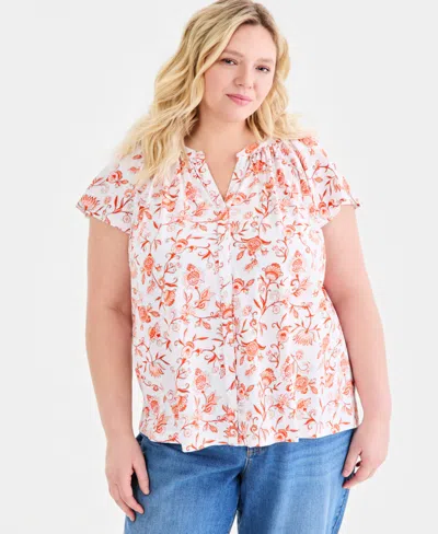 Style & Co Plus Size Relaxed Flutter-sleeve Blouse, Macy's Exclusive In Multi