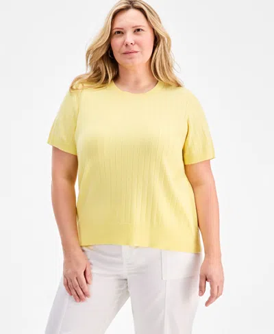 Style & Co Plus Size Ribbed Short-sleeve Sweater, Macy's Exclusive In Yellow