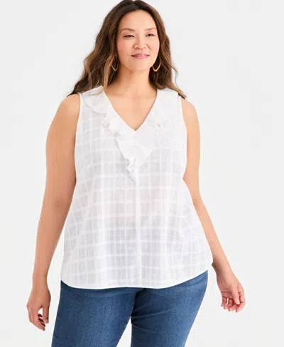Style & Co Plus Size Ruffle V-neck Sleeveless Top, Macy's Exclusive In White