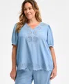 Style & Co Petite Embroidered Eyelet Scallop-edge Top, Exclusively At Macy's In Anna Wash