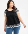 Style & Co Plus Size Scalloped-hem Flutter-sleeve Top, Exclusively At Macy's In Flutter Black