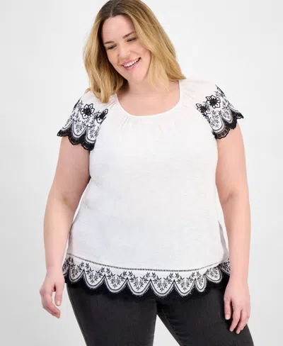 Style & Co Plus Size Scalloped-hem Flutter-sleeve Top, Exclusively At Macy's In Flutter White