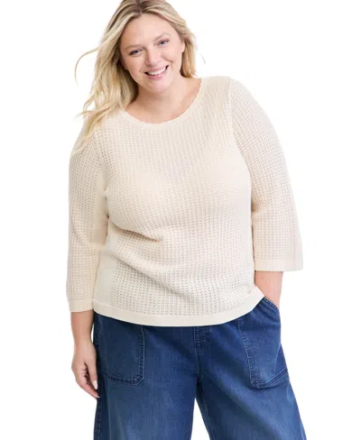 Style & Co Plus Size Scalloped Pointelle Sweater, Macy's Exclusive In Palomino