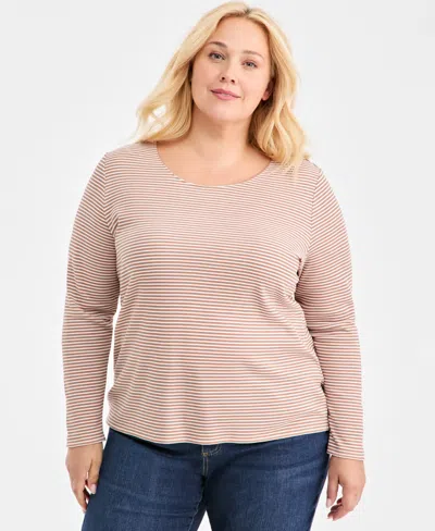 Style & Co Plus Size Scoop-neck Long-sleeve Knit Top, Macy's Exclusive In Neutral