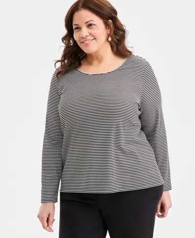 Style & Co Plus Size Scoop-neck Long-sleeve Knit Top, Macy's Exclusive In Black