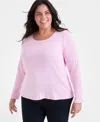 Style & Co Plus Size Scoop-neck Long-sleeve Top, Exclusively For Macy's In Pink