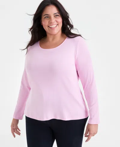 Style & Co Plus Size Scoop-neck Long-sleeve Top, Exclusively For Macy's In Pink