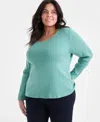 Style & Co Plus Size Scoop-neck Long-sleeve Top, Exclusively For Macy's In Green