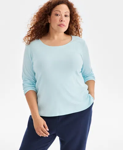Style & Co Plus Size Scoop-neck Long-sleeve Top, Exclusively For Macy's In Blue