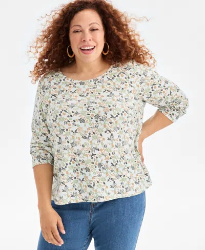 Style & Co Plus Size Scoop-neck Long-sleeve Top, Exclusively For Macy's In Multi