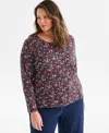 Style & Co Plus Size Scoop-neck Long-sleeve Top, Exclusively For Macy's In Multi
