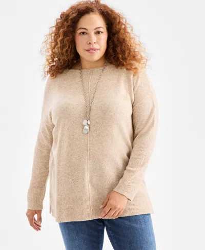 Style & Co Plus Size Seam-front Lux Tunic Sweater, Macy's Exclusive In Brown