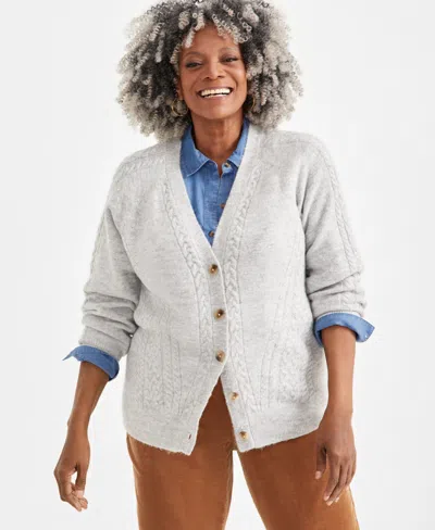 Style & Co Plus Size Shimmer Sequin Cable-knit Cardigan, Created For Macy's In Earl Grey Heather
