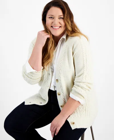 Style & Co Plus Size Shimmer Sequin Cable-knit Cardigan, Created For Macy's In Earl Natural