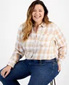 Style & Co Plus Size Perfect Button-front Long-sleeve Shirt, Created For Macy's In Plaid Neutral