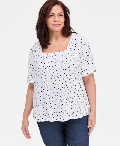 Style & Co Plus Size Short Flutter-sleeve Square-neck Knit Top, Macy's Exclusive In Bright White