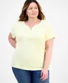 Style & Co Plus Size Short-sleeve Henley Top, Exclusively At Macy's In Yellow