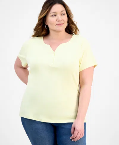 Style & Co Plus Size Short-sleeve Henley Top, Exclusively At Macy's In Yellow
