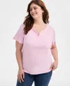 Style & Co Plus Size Short-sleeve Henley Top, Exclusively At Macy's In Pink Heart