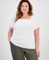 Style & Co Plus Size Short-sleeve Square-neck Tee, Exclusively At Macy's In Bright White
