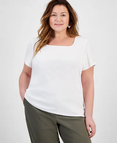 Style & Co Plus Size Short-sleeve Square-neck Tee, Exclusively At Macy's In Bright White