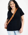 Style & Co Plus Size Short-sleeve V-neck Top, Exclusively At Macy's In Deep Black