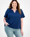 Style & Co Plus Size Short Sleeve V-neck Top, Exclusively At Macy's In Blue