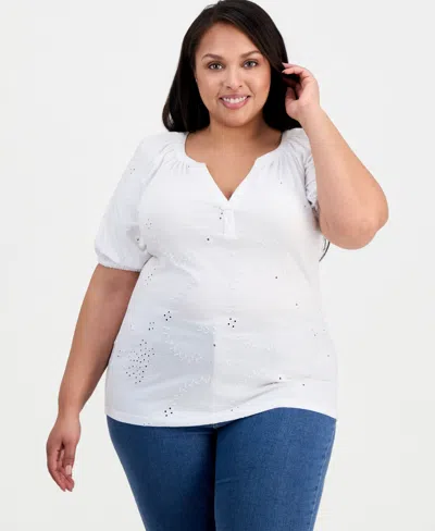 Style & Co Plus Size Short-sleeve Eyelet Top, Macy's Exclusive In White