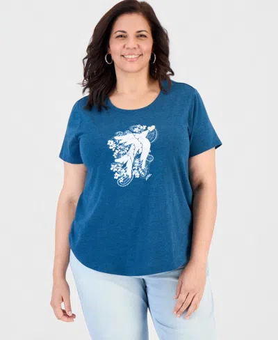 Style & Co Plus Size Short-sleeve Graphic-print T-shirt, Macy's Exclusive In Blue